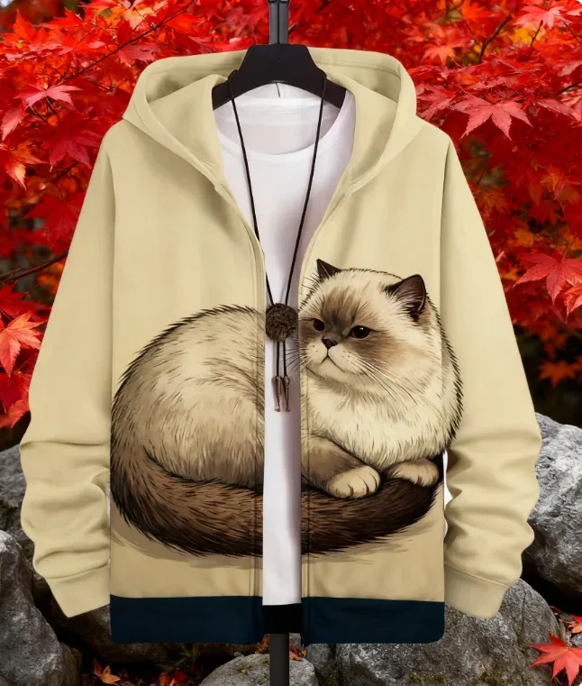 Hot Animal Cat Sweatshirt Zipper Hoodies 3D Printing Man Tracksuit Zipper Long Sleeve Fashion Hoodie Men's Y2K Clothing — image 9