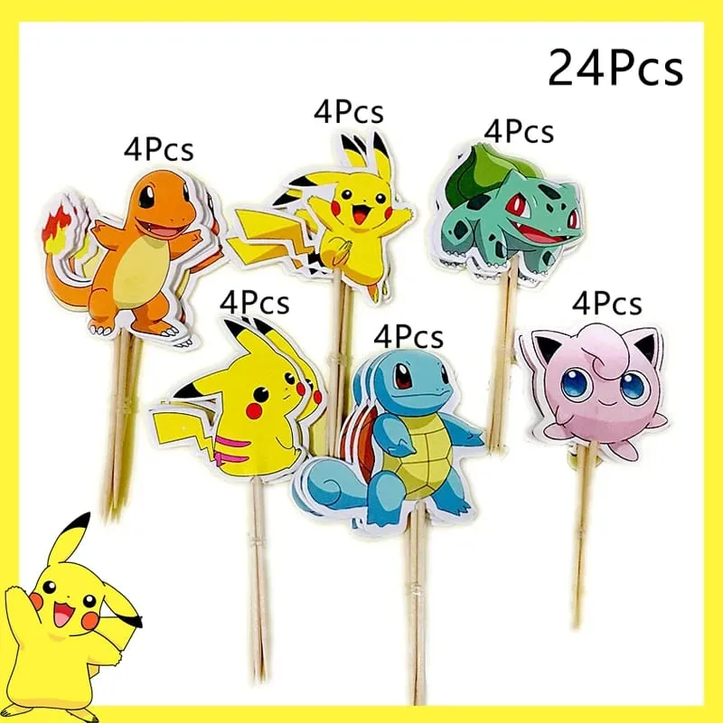Pokemon Birthday Party Decoration Pikachu Disposable Tableware Cup Napkin Plate Tablecloth Baby Shower Cake Topper Flag Balloons — image 5