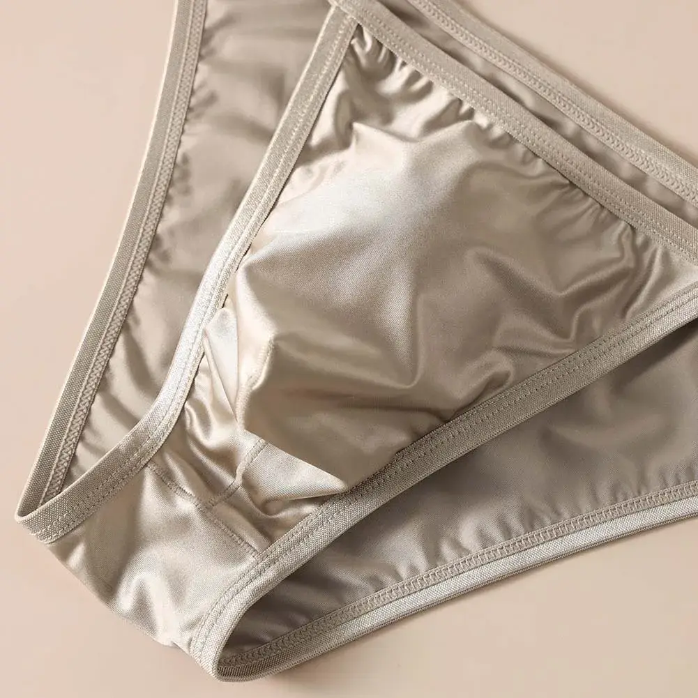 Men\'s Shiny Satin Low Rise Briefs Half Wrapped Buttocks U Shaped Pouch Comfort Underwear Stretch Fabric Size M 2XL — image 5
