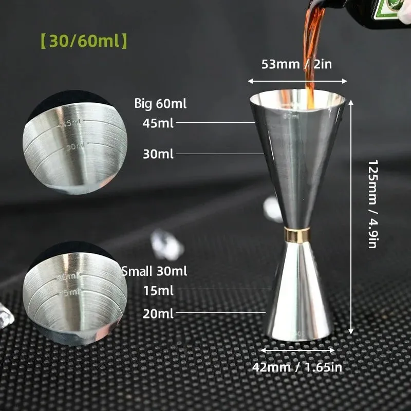 30/45/60/90ml Measuring Cup 304 Stainless Steel Measure Cup Cocktail Shot Drink Spirit Jigger Mixed Beaker Liquid Measuring Cups