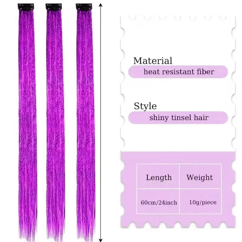 24Inch Synthetic 3pcs/set Long Straight Clip in Hair Extensions Highlights Colored Party Multi-Colors Hairpieces for Women Daily — image 3
