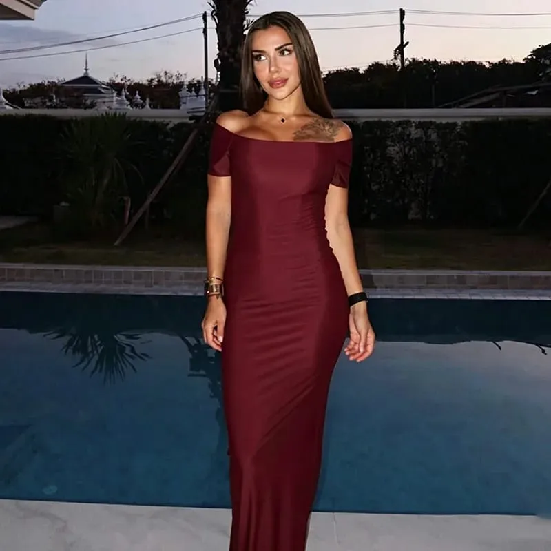 Women Summer New Off Shoulder Maxi Dress Daily Commuter Solid Sleeveless Tube Top Bodycon Long Dress Casual Layering Inner Wear