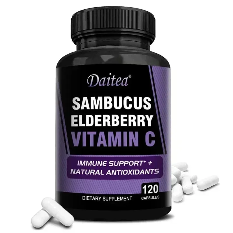 Sambucus Black Elderberry Capsules 350mg with Vitamin C Zinc Immune Support Antioxidant & Energy Boost Promotes Digestion — image 9