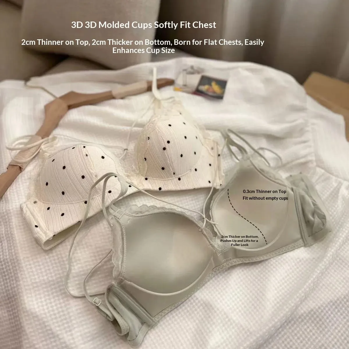 Sexy Lace Polka Dot Lingerie Set with Small Chest Gathered Comfortable Without Steel Ring Lingerie Two Piece Underwear Set — image 2
