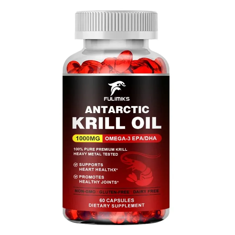 Pure Antarctic Krill Oil Supplement 1000mg Omega-3 with EPA/DHA Supports Heart Brain & Joints Health for Adults