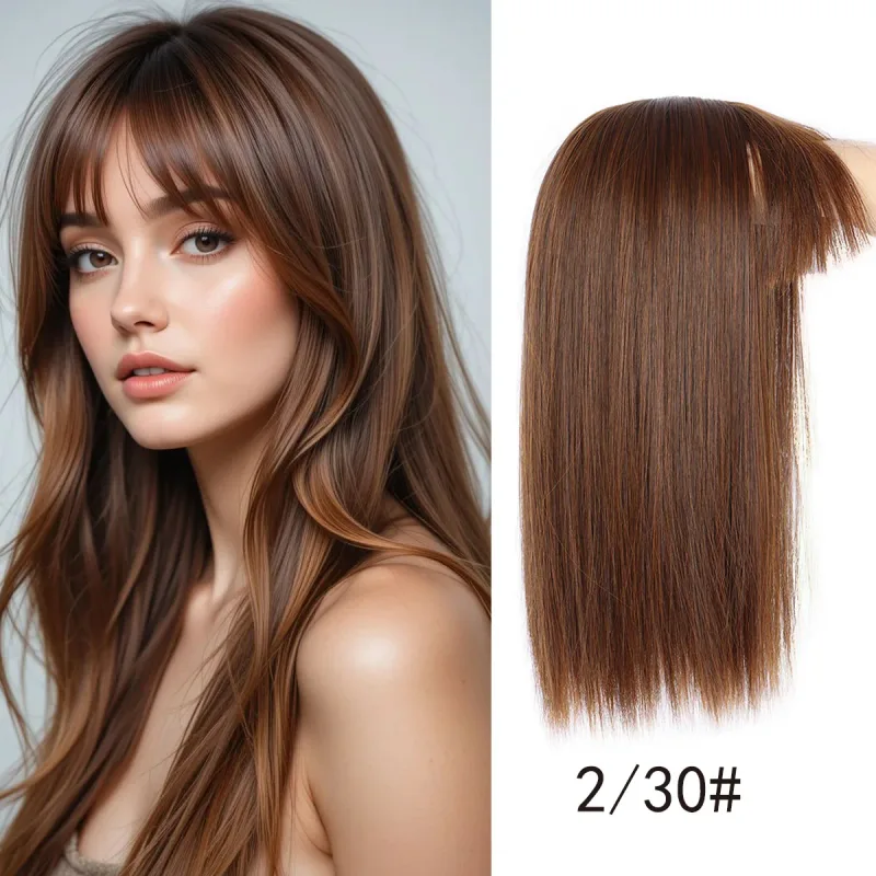 Synthetic 16inch Straight Topper Hair with 3 Clips for Women Hairpieces for Thinning Hair Featuring Bangs Easy to Wear — image 9