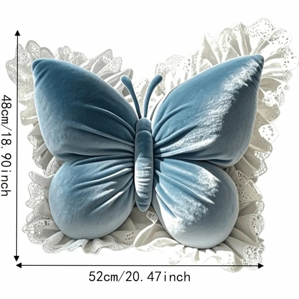 Seat Cushion Velvet Butterfly Office Pillow Soft Lace Trim Bow Cushion Cute New Bow Throw Pillow Bedroom — image 3