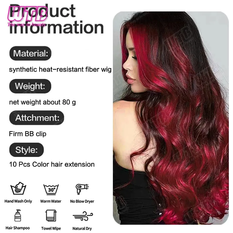 10 PCS Colored Synthetic Hair Extension Wigs for Women BB Clip Style Straight Hair Extension Wigs Suitable for Holiday Events — image 6