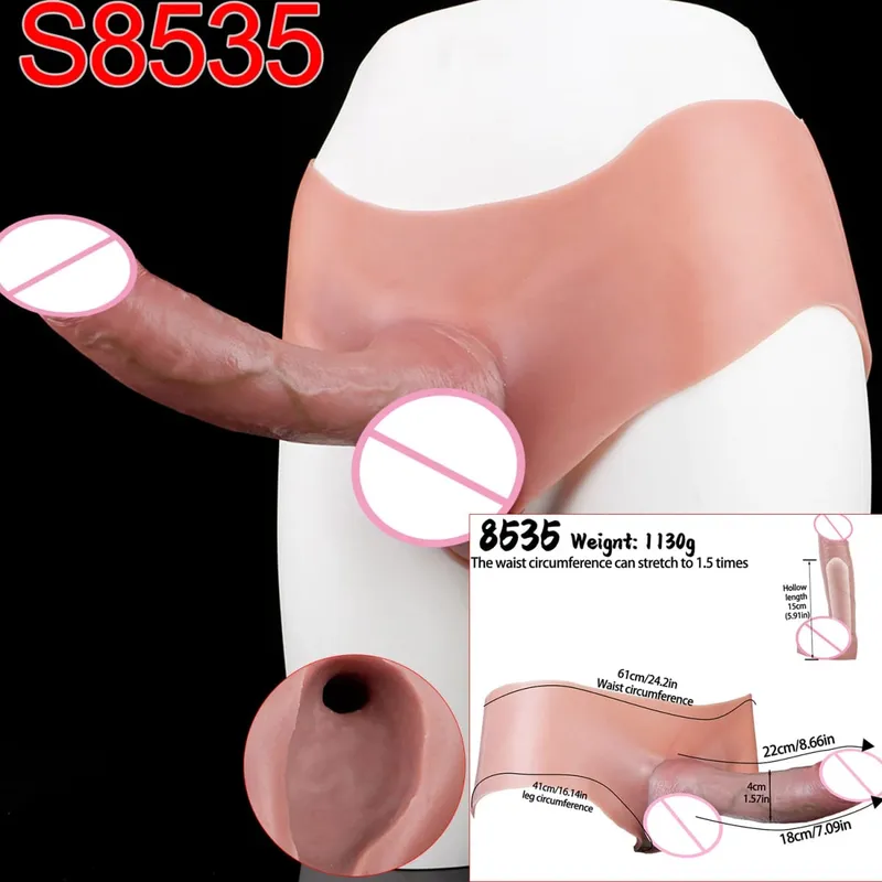 Gode ​​Long et creux à sangle pour homme, pénis Ultra réaliste, manches longues, pantalon, couverture de coq masculin, jouets sexuels