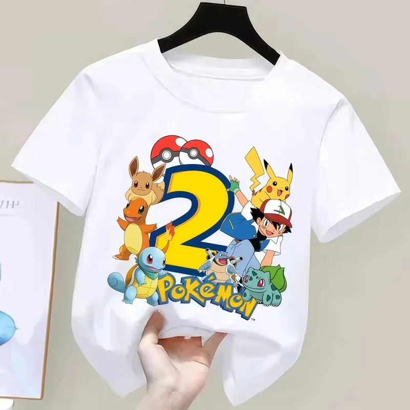 2026 Pikachu Kids Children T Shirts Birthday Number 1-9 Printed T Shirt Boys Girls Summer Short Sleeves Tops Children Clothing — image 8