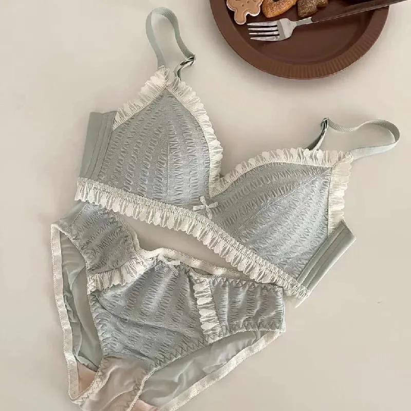 Junge Mädchen Dessous 2026 Neue Kleine Bequeme Dessous Nahtlose Einteiliges Bh Und Panty Sets Spitze Bogen Frau Unterwäsche — image 8