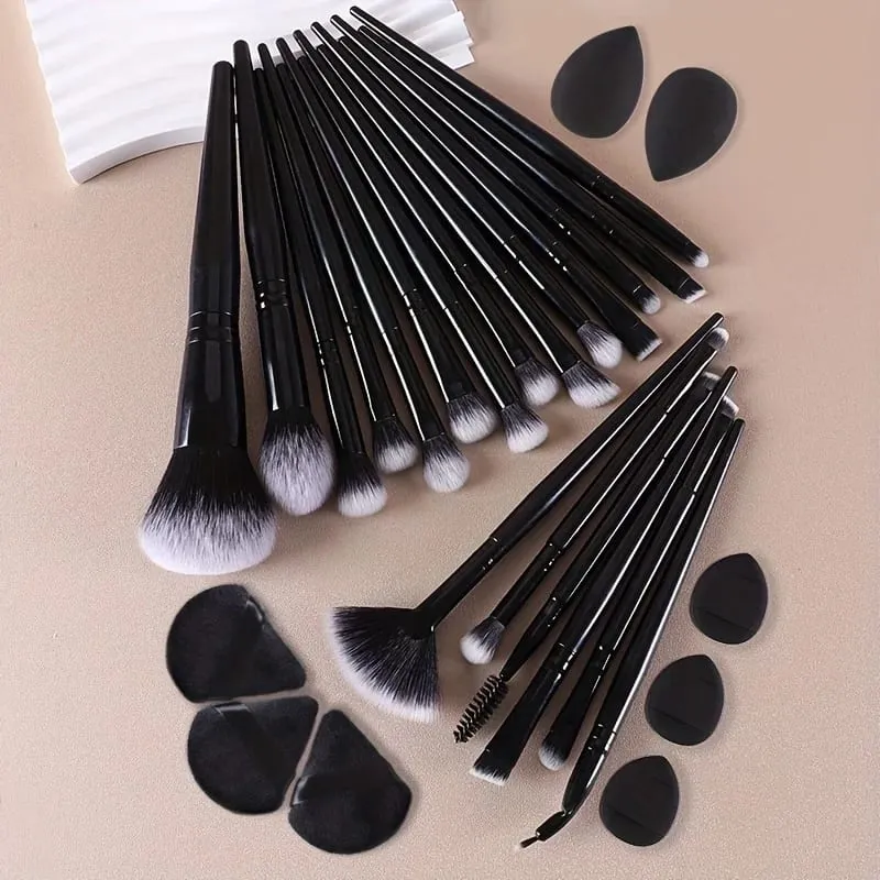 28pcs Ultimate Makeup Brush Set with Large Powder Blush Contour Foundation Concealer & Eyeshadow Brushes - Includes Water Dr