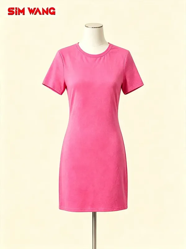 Loose Casual Fuchsia Short-Sleeve Dress European & American Style Women's Summer Apparel for Export