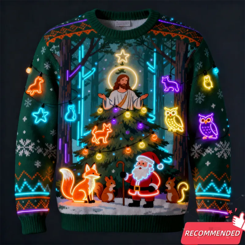 Fake Neon Light 3D Printed Ugly Xmas Sweater For Women Men Clothes Merry Christmas Snowman Funny Santa Jesus Pullovers Tracksuit — image 4