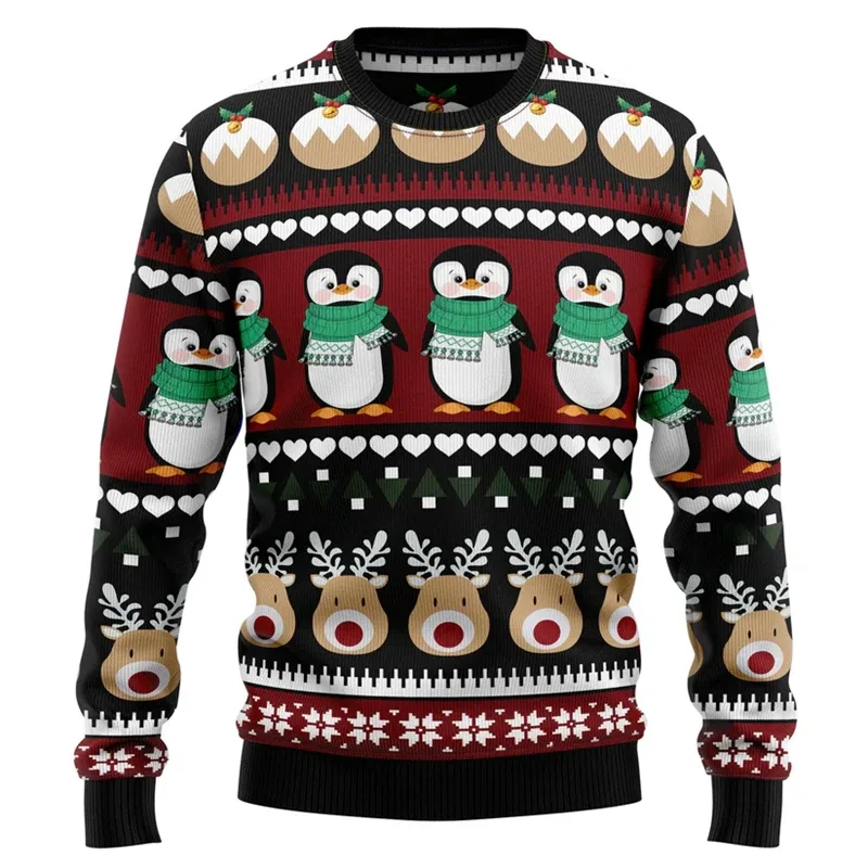 Funny Penguin Graphic Ugly Christmas Sweater For Men Fashion Autumn Holiday Wear 3D Printed Sweatshirts Loose Breathable Tops — image 7