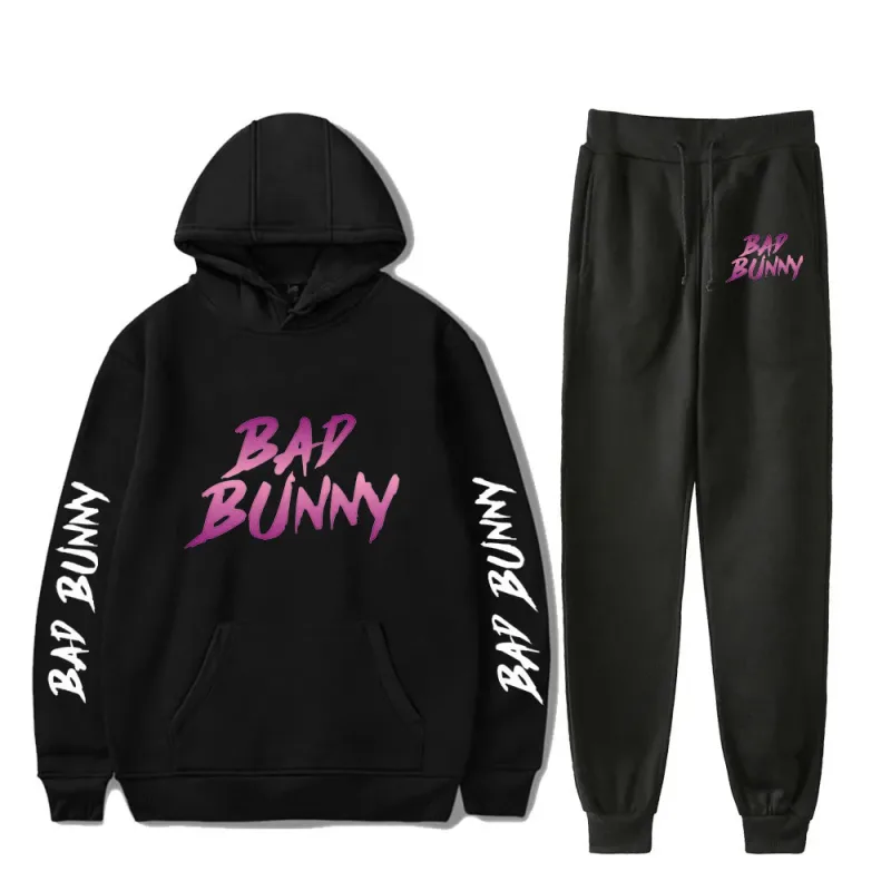 Harajuku Comfortable Funny bad bunny Print Sweatshirt Sweatpants Suit Men/Women Hoodies+ Trousers Suit Cute 2 Piece Set Clothes — image 17