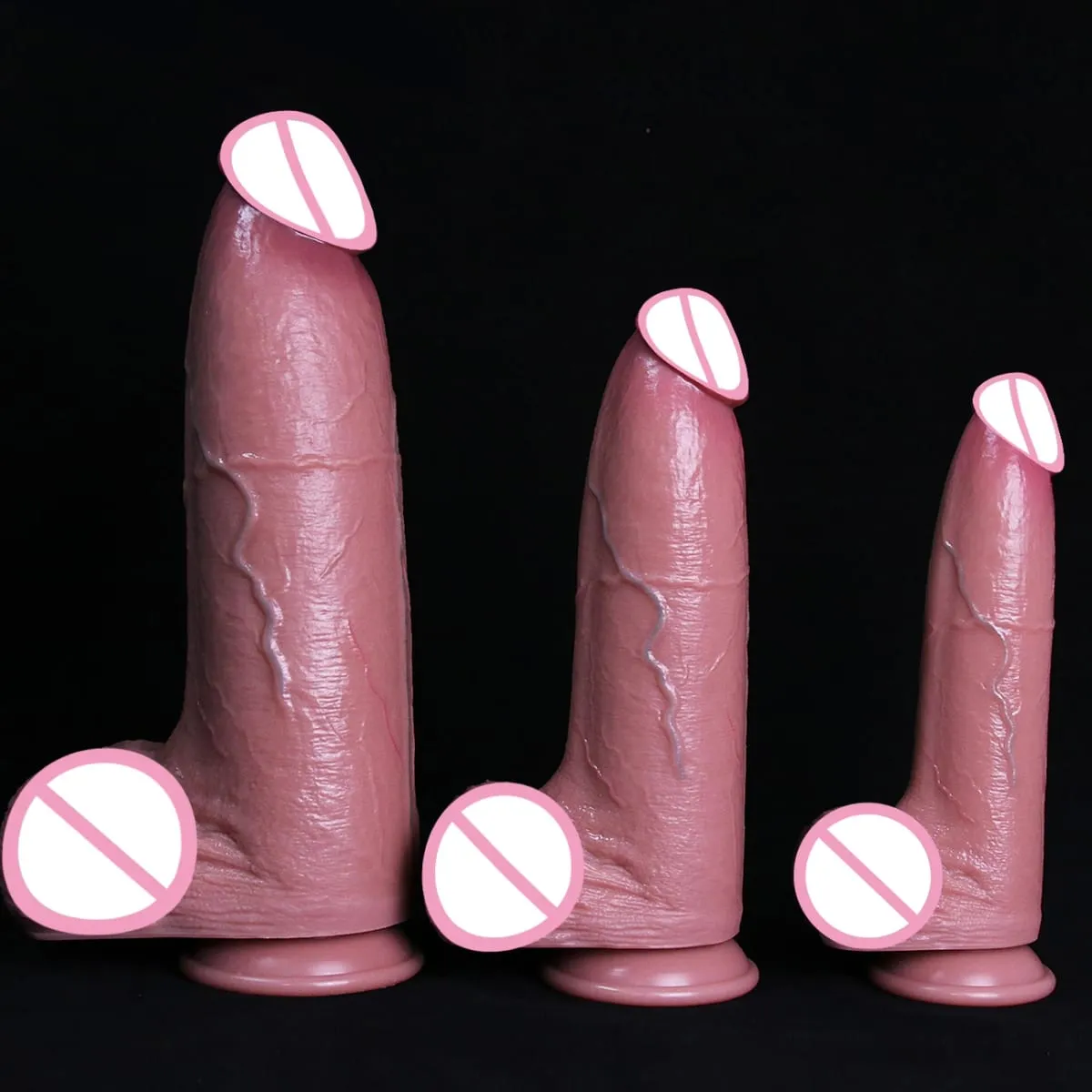 3Sizes Realistic Brown Huge Dildo Soft Thick Fake Penis Double Silicone Long Cock Female Masturbator Suction Cup Anal Sex Toys