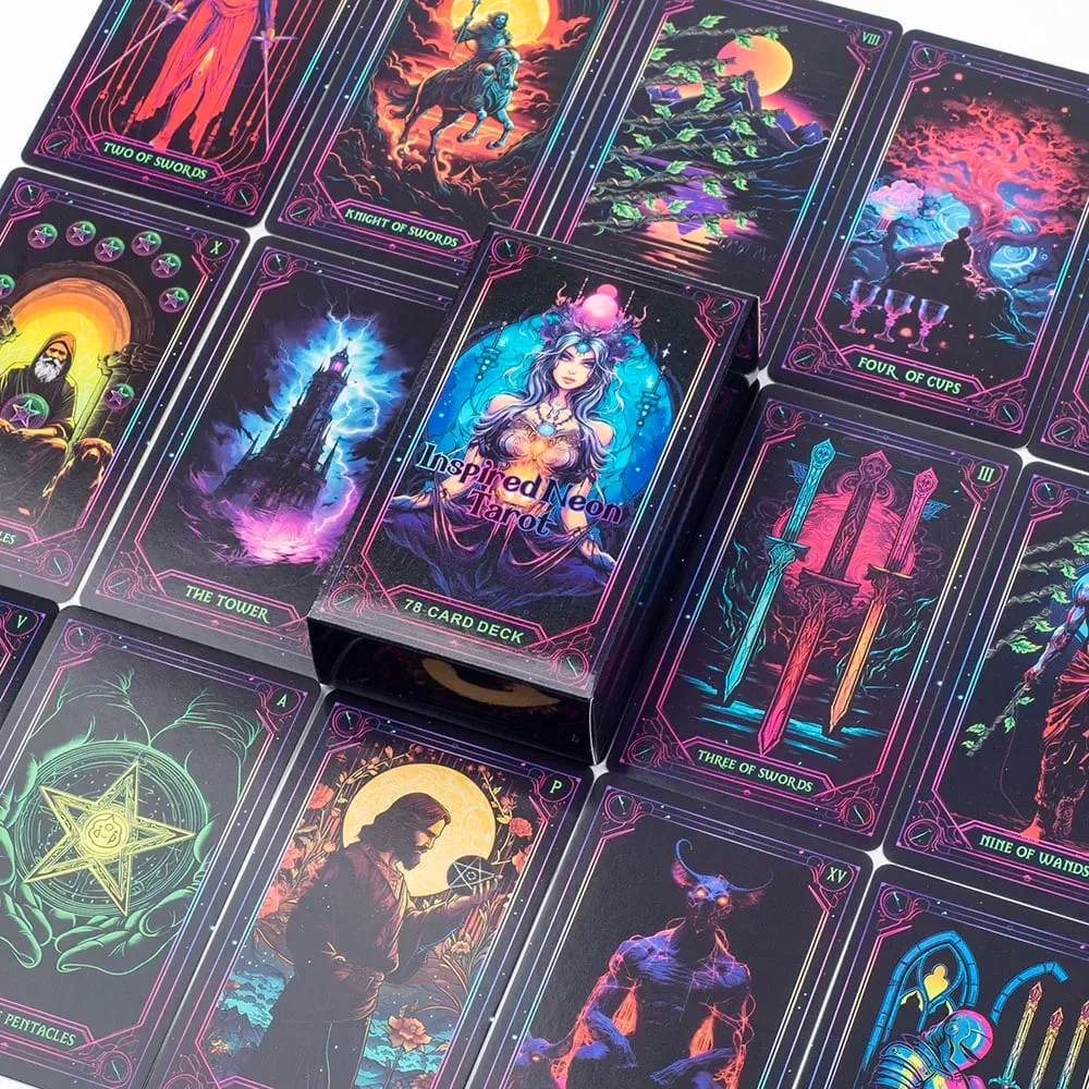 Inspired Neon Tarot Deck 78 Cards English Visions Divination Edition 10.3x6cm Board for Playing Games And Divination