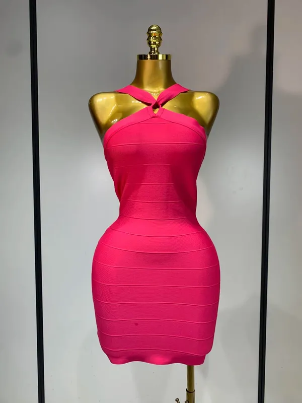 Women Sexy Backless Pink Bodycon Mini Bandage Dresses Elegant Evening Party Luxury Birthday Nightclub Cocktail Prom Gown — image 9