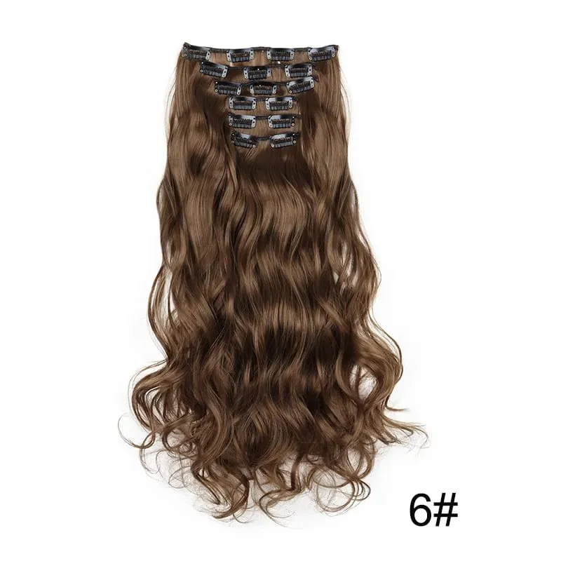 6pcs/set 24Inch Synthetic Long Curly Wavy Hair Extension 16 Clips High Tempreture Hairpiece Clip In Hair Extensions for Women — image 15