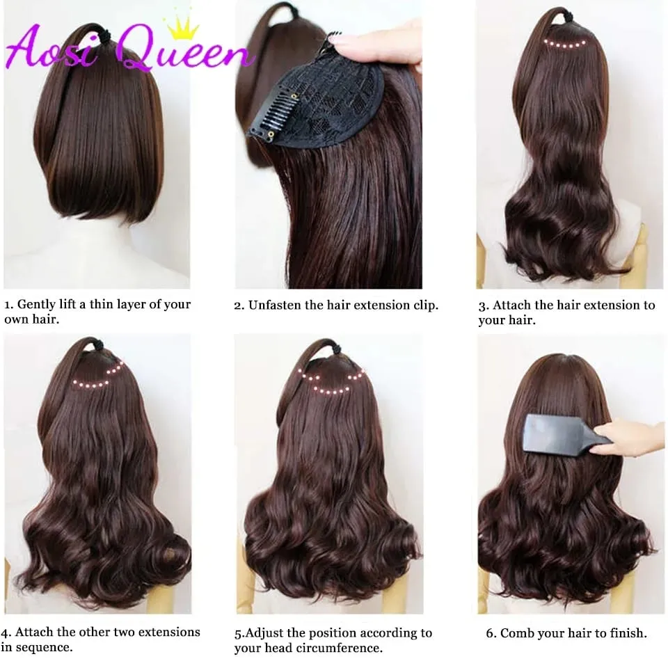 3Pcs/Set 6Clips Hair Extension Black Long Large Wavy Curls Natural Hair Hairpiece Heat Resistant Fiber For Women Hairstyle — image 6