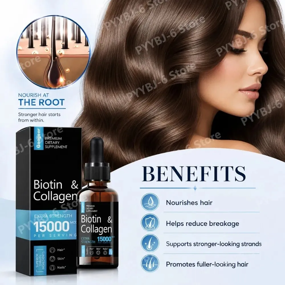 Googeer Biotin Collagen Drops 15000 Mcg Per Serving 30ml 1 Fl Oz Bottle with Ginseng and Licorice Extracts Supports Hair Care — image 4