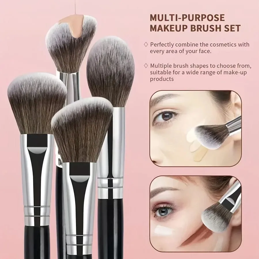 4pcs Makeup Brush Set Long Handle Makeup Brushes with Soft Fiber Portable Cosmetic Tools Includes Blush Brush Foundation Bru — image 5