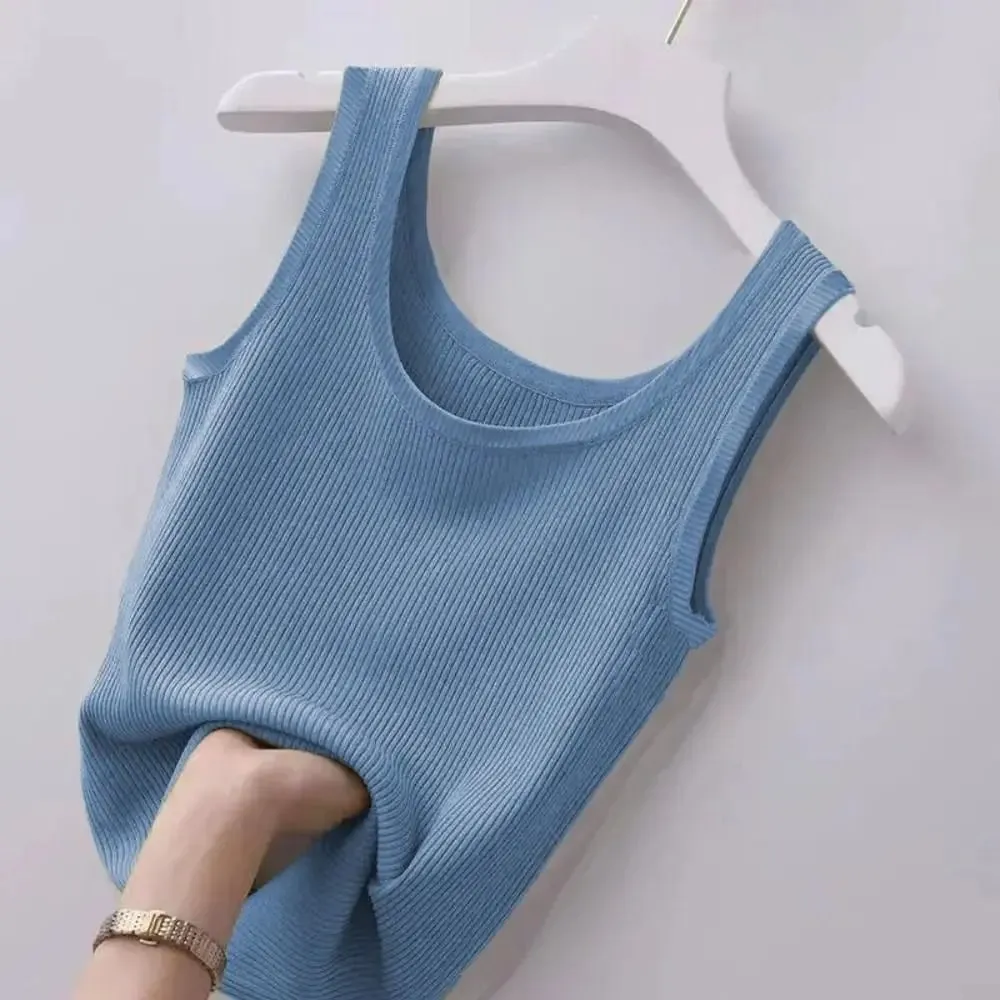 2024 Polyester Sexy Sleeveless Camisole Basic Top Solid Color Summer Camisole Streetwear Tees T-Shirt Spring Knitted Tank Women — image 14