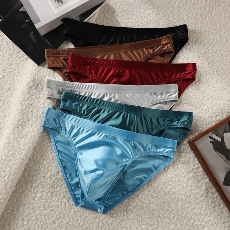 Luksus brun satin herrebikini trusser Høj elastisk linning Glat skinnende underbukser med 3D konturpose Åndbar intimitet — image 2