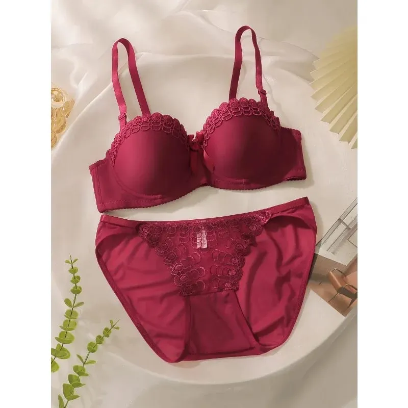 Women's Pink Lace Bra and Panty Set Push Up Underwire Bow Detail Lingerie 2026 — image 6