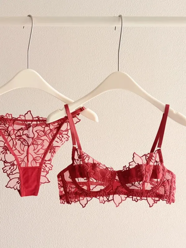 Romantic Lace Lingerie Set Sheer Mesh Ultra-Thin Soft Underwire Minimizer for Full Bust & Push-Up for Small Bust — image 3