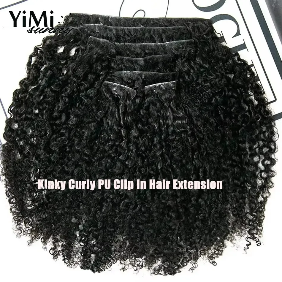 120G/Set Invisable Edge Clip Ins Human Hair Extensions Seamless Kinky Curly Injected PU Tape Weft Clip Ins Human Hair For Woman