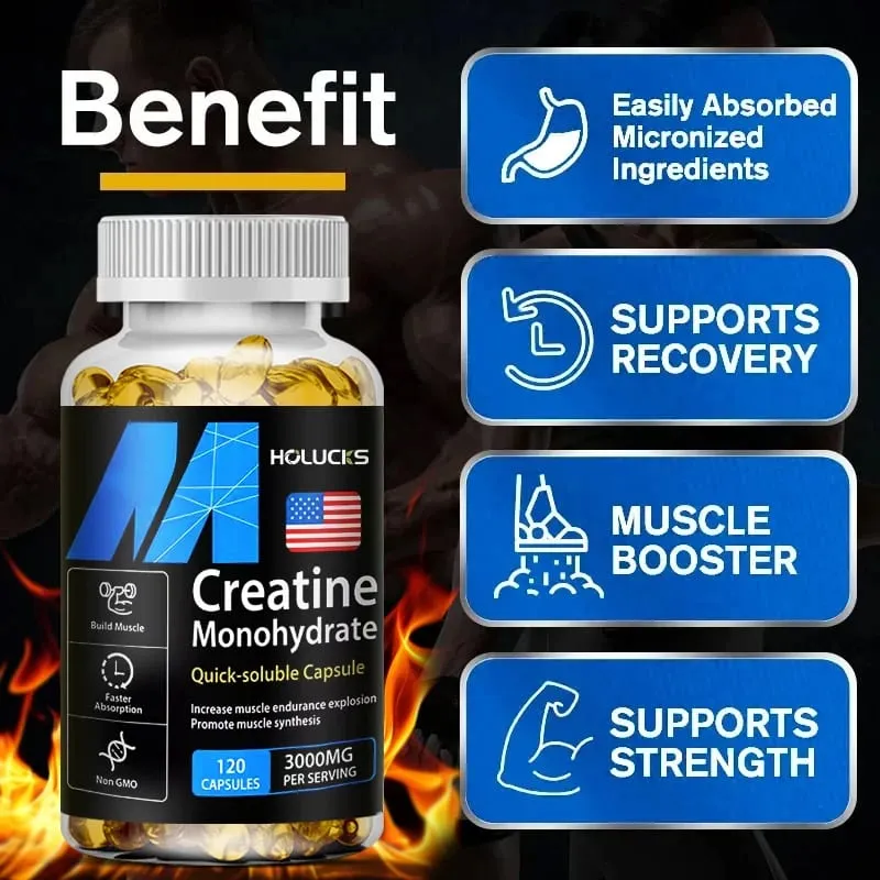Buy 2 Get 2 Free! Pure Creatine Monohydrate Capsules Support Muscle Growth Strength & Performance Enhances Cognitive Function — image 3