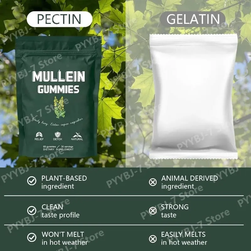 Mullein Gummies Supports Respiratory Health Pear Flavor Lung Health Sinus Relief 60 Grains Dietary Supplement — image 3