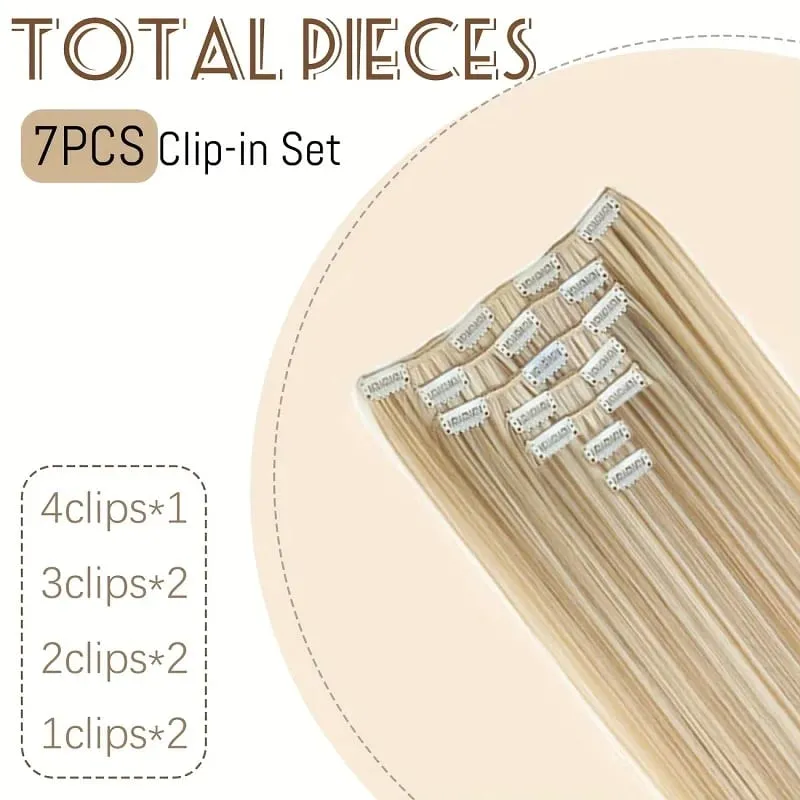 24Inch Synthetic 7pcs/set Long Straight Clip in Hair Extensions Invisible Fake Clips on Hairpieces for Women Party Daily Use — image 5