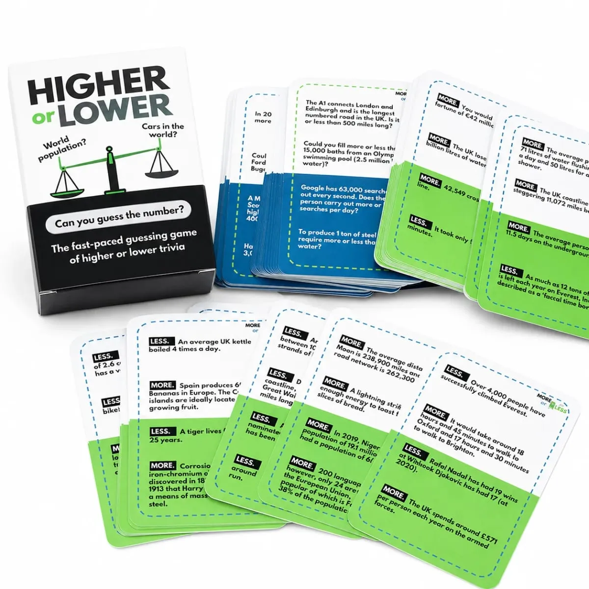 100 pcs cards Higher or Lower Trivia Card Game Fast Paced Guessing Game With Question Cards Compare Facts Choose — image 2