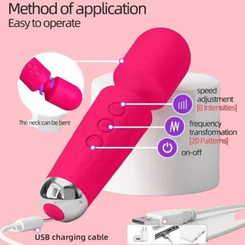 Napakahusay na 20 Bilis ng Magic Wand Clitoris Stimulator G-Spot Massager Rechargeable Portable Sex Toy para sa mga Babae — image 3