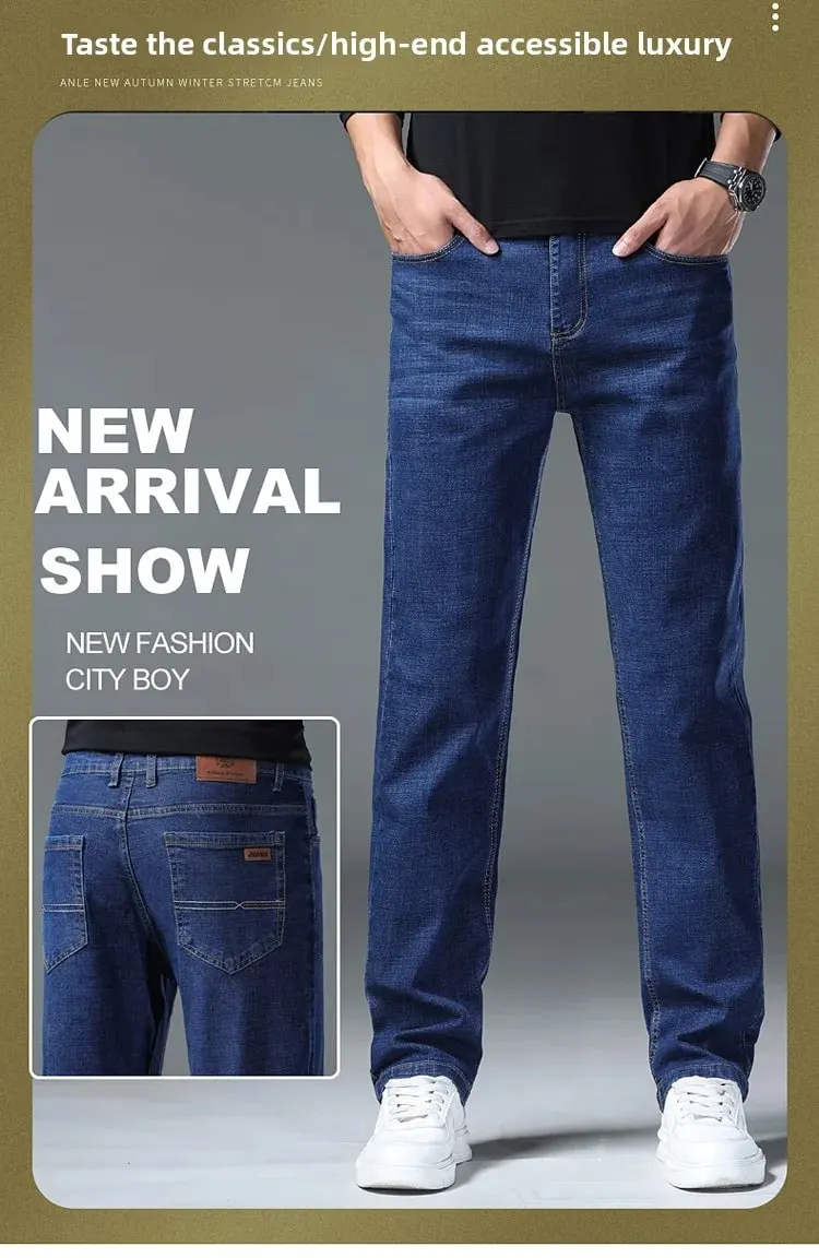2026 New Men's Straight Denim Pants Brand Clothes Black Blue Jeans Classic Washed Stretch Cotton Business Casual Pants — image 8