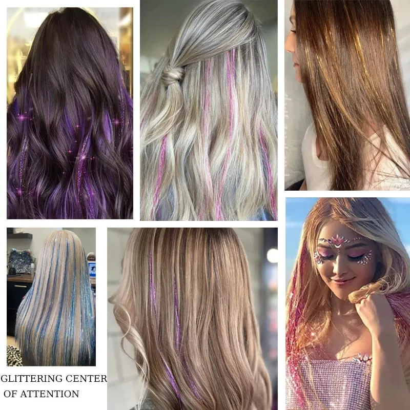 1PCS Sparkling Shiny Tinsel Hair 48inch Long Colored Hair Extensions Party Hightlights Women Hairpiece Halloween Christmas Use — image 7