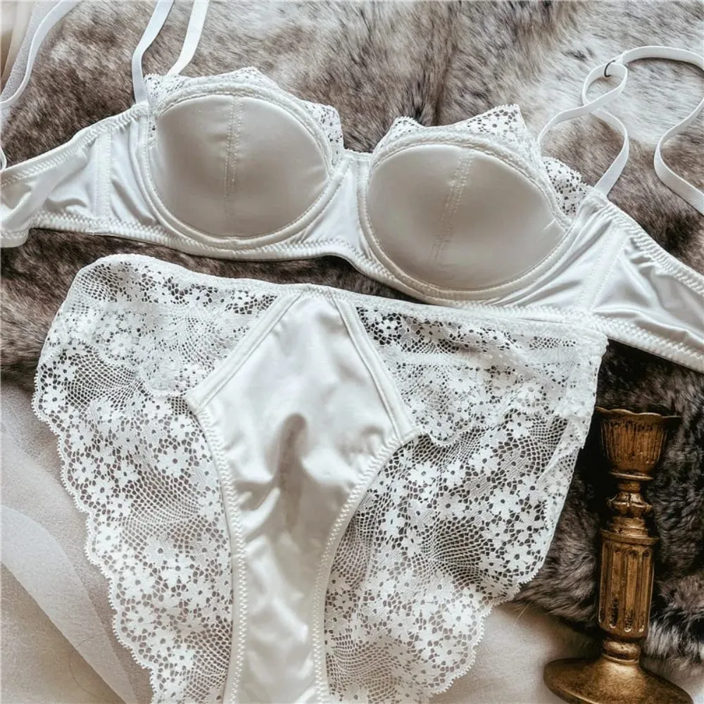 Women Half Cup Lace Bra Set Thin Underwire Sexy Minimizer Bra Anti‑Sag Side Support Hide Armpit Fat Ladies Lingerie Set 2‑38 — image 2