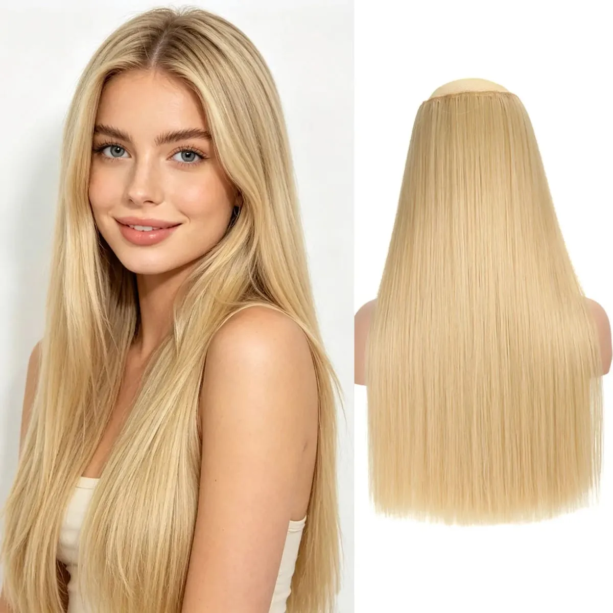 Synthetic 5 Clips in one piece hair extensions 22inch long straight clip in hair for women girls daily party holiday — image 9