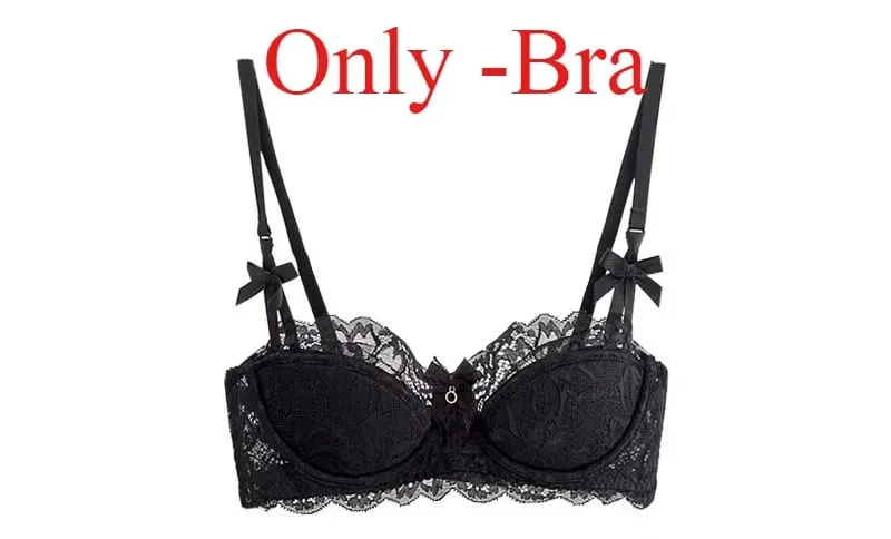 French Pure Desire Bralette Small Bust AB Cup Push Up Wireless Lace Bra for Chubby Girl Bow Design Thin Fold Comfort Plus Size — image 9