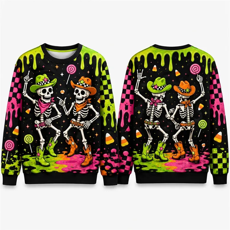 Pumpkin Ghost Graffiti Sweatshirt Halloween Mens 3D Print Polyester Crew Neck Long Sleeve Hip Hop Fashion Pullover Oversized Fit — image 10