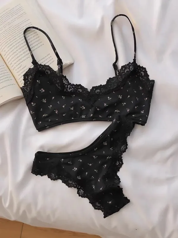 Lace Bra Set Woman Adjusted-strap Seamless Bras+Low Waist Panties Female Casual Simple Solid High Elasticity Lingerie Sets — image 7