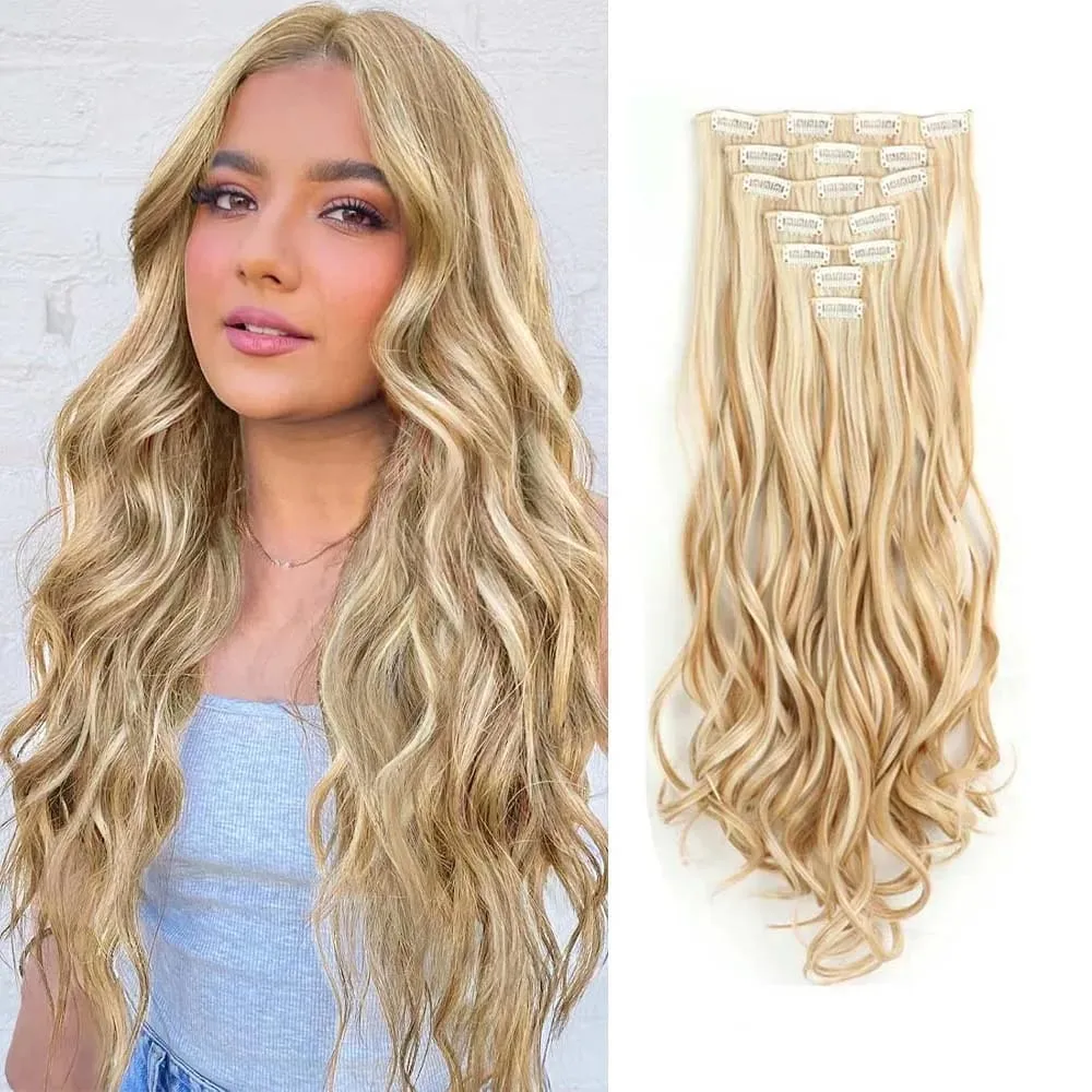 7pcs/set 22inch Elegant Wavy Clip-In Hair for Instant Volume & Everyday Glamour Suitable For All Women Synthetic Extension
