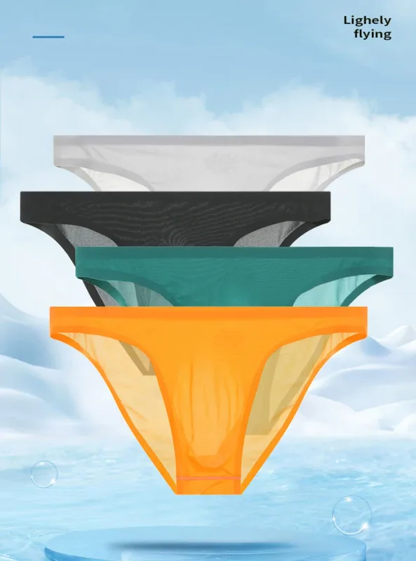 Sous-vêtements Ultra-minces sans couture en soie glacée pour hommes, slip Transparent à séchage rapide, pochette Sexy, culotte respirante sans couture — image 4