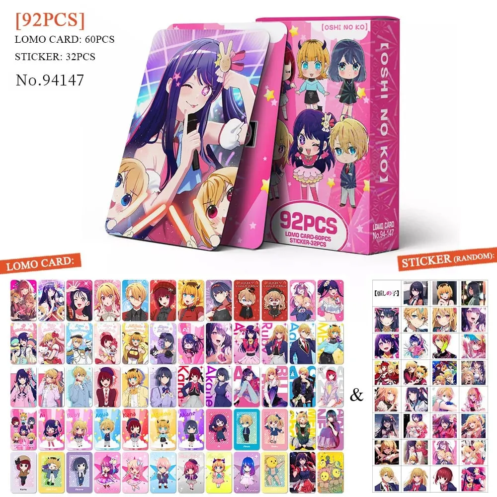 Oshi No Ko 92Pcs(60Lomocard+32Sticker) Exquisite Small Cards High-Definition Photo Cards Collectible Cards Fan Merchandise Small Gifts Halloween Christmas Gifts — image 2