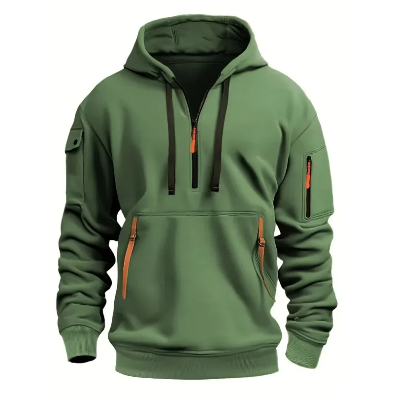 Men's Spring Autumn Hooded Sweatshirt Zip Multi Pocket Pullover Casual Sports Jacket Fashion Trendy Hoodie Top for Men Street — image 8