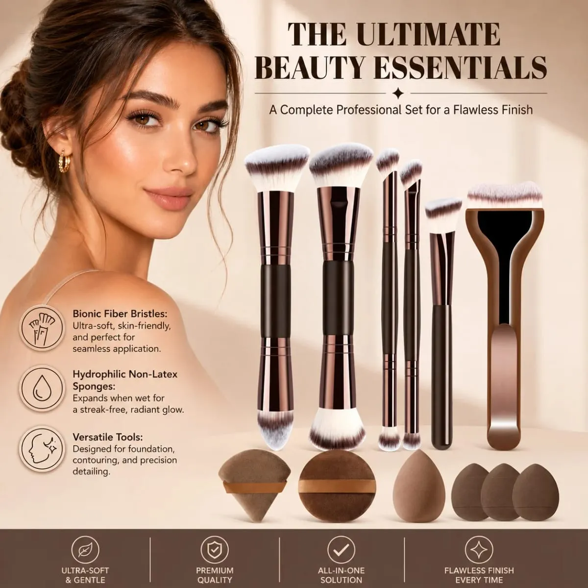 12-Piece Makeup Brush Set With 6 Flat and Round Brushes and 6 Sponges for Foundation Powder Blush and Eyeshadow — image 4