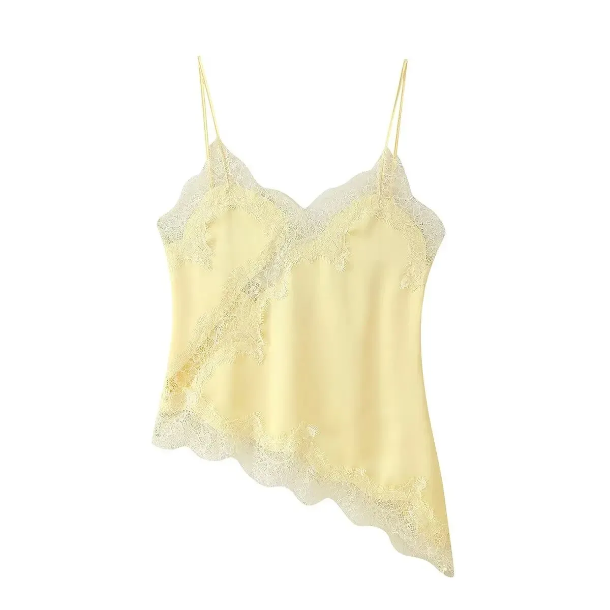 Women Sexy Satin Lace Trim Cami Tops Silk V Neck Spaghetti Strap Tanks Tops Y2k Coquette Loose Going Out Camisoles Streetwear — image 9